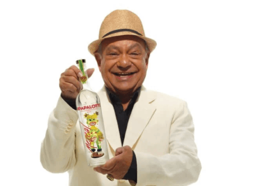 Cheech Marin holding Tres Papalote® Mezcal
